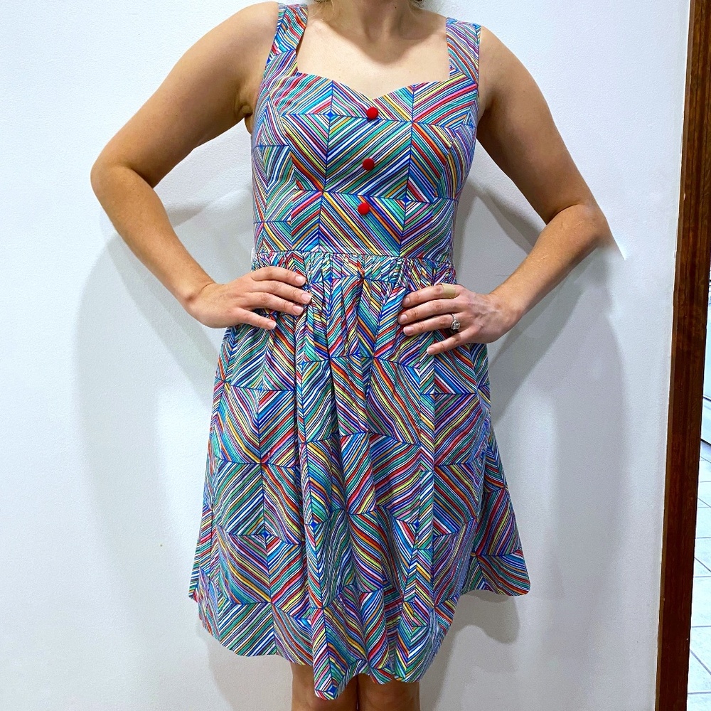 ModCloth Women's Colorful Rainbow A-line Cotton Dress Size Small Multicolor